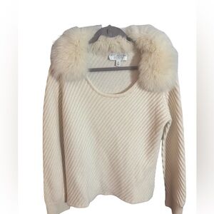 St.John 100% Cashmere Sweater with fur collar.  Size Medium